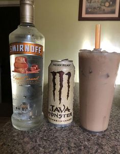 two drinks sitting next to each other on a counter