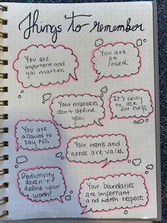 a notebook with writing on it that says things to remember