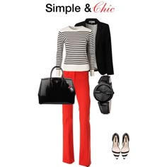 Orange Pants Red Pants Summer, Work Outfits Frauen, Look Office, Button Pants, Orange Pants, Fall Styles, Ribbed Shirt, Work Chic