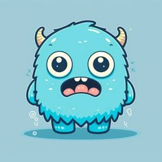 an illustration of a blue monster with horns on it's head and big eyes