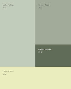 the color scheme for green and gray is shown in three different shades, each with one light