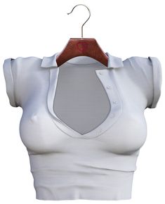 a women's white top with an open back and short sleeves on a hanger