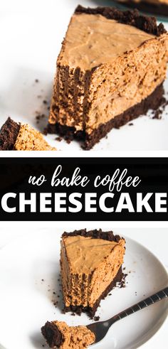 there is no bake coffee cheesecake on the plate and it has a bite taken out