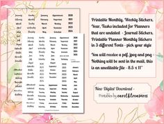 a pink floral background with the words printable months and numbers