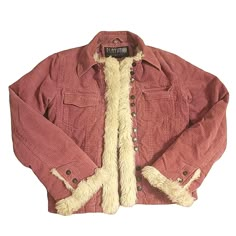 Cream Faux Fur Lining & Cuffed Sleeves Multiple Copper Buttons Pink Corduroy Outerwear With Pockets, Pink Corduroy Outerwear For Fall, Funky Jackets, Coats Y2k, Paisley Jacket, L M Montgomery, Pretty Princess, Y2k Pink, Thrift Finds