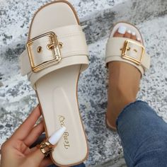 Brand New And Never Worn Flat Slippers, Basic Heels, Slippers Summer, Women Slides, White Flat, Flat Slipper, White Sandals, White Flats