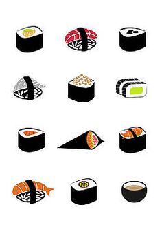 sushi icon set on white background