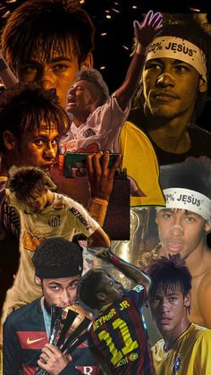 the collage shows many different people in various poses and colors, including one with his headbands