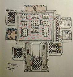 this is a drawing of a floor plan for a restaurant in the middle of town