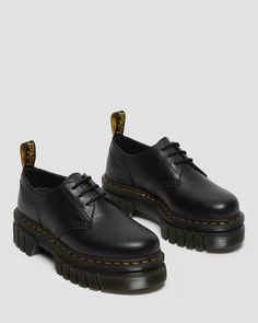 Audrick Nappa Leather Platform Shoes in Black | Dr. Martens Dr Martens Audrick, Enby Fashion, Leather Platform Shoes, Oxford Platform Shoes, 1st June, Oxford Platform, Black Platform Shoes, Full Volume, Buy List