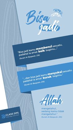 three different types of brochures with blue and white designs on them, including the words bisa gaddi