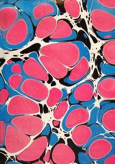 an abstract painting with pink and blue shapes