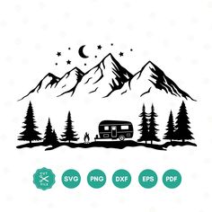 camping camper in the mountains svg file