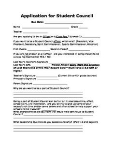 the application for student council form is shown in this file, and it includes an image of