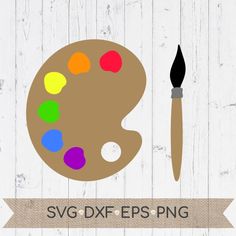 a paintbrush and palette with the words svg dxf eps png