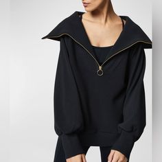 Indulge In The Relaxing Comfort Of This Half-Zip Pullover Topped With An Oversized Spread Collar That You Can Set To Tall And Slouchy Or Shoulder-Draping. Half Zip Sweatshirt, Half Zip Pullover, Oversized Silhouette, Zip Sweatshirt, Ribbed Fabric, Half Zip, Pullover Sweatshirt, Womens Clothing Tops, Ottoman