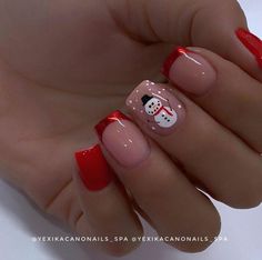 Christmas Nails Art, Snowman Nails, Christmas Nail Ideas, Short Square Acrylic Nails