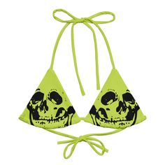 Check out our Skull Lime Black Collection: https://www.etsy.com/shop/GDSLabel?ref=seller-platform-mcnav&search_query=Skull+Lime+Black+Momento Get ready for the summer season with this eco-friendly All-Over Print Recycled Padded String Bikini Top. The top is made from soft recycled polyester, with UPF 50+ and versatile, stretchy straps ready for styling. Grab one today and pair it with a swim-ready outfit. * Flexible and adjustable straps * Soft and stretchy material with UPF 50+ * Sizes up to 6X Momento Mori, Outfits Y2k, Fashion Corner, String Bikinis, Women Swimsuits, Zombie, Pretty Outfits, Cool Outfits, Fashion Inspo