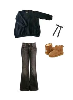 #downtowngirl #outfit #cold #winter Black Sweater Aesthetic, Sweater Aesthetic Outfit, Uggs Coquette, Grammy Awards Red Carpet, Downtown Outfits, Outfit Inspo Casual, Of Outfits, Swaggy Outfits, Cute Everyday Outfits