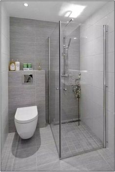 a white toilet sitting next to a shower in a bathroom under a skylight,