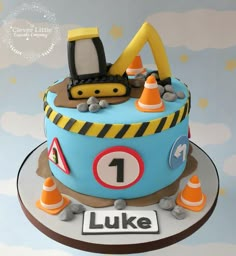 Construction Birthday Party Cakes, Digger Birthday Cake, Excavator Cake, Digger Cake, Construction Birthday Cake, Digger Birthday, Truck Birthday Cakes, Baby Boy Birthday Cake, Construction Cake