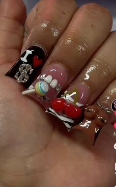 Nail Art Y2k, Art Y2k, Punk Nails, Drip Nails, Colored Acrylic Nails