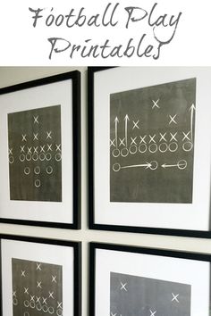 four framed football play printables in black and white with text overlay that reads, football play printables