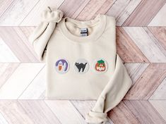 Halloween Cookies Boo Embroidered Sweatshirt, Spooky Season Crewneck Sweatshirt Embroidered Halloween, Advanced Embroidery, Halloween Cookie, Women Sweatshirt, Sweatshirt For Women, Fall Clothes, Sweatshirt For Men, Embroidered Sweatshirt, Halloween Cookies