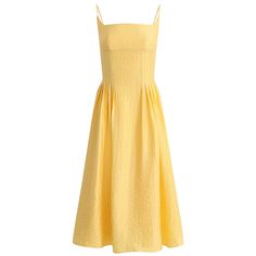 Lasaky - Sunny Yellow Beach Vacation Backless Halter Neck Dress by Ruída Halter Strap Dress, Vacation Dresses Beach, Slip Midi Dress, Sleeveless Skirt, Midi Sundress, Halter Neck Dress, Sunny Yellow, Suspender Dress, Tea Length Dresses