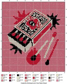 a cross stitch pattern with an image of a can of soda on the bottom and red background