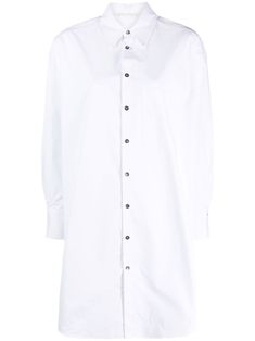 white cotton classic collar front button fastening long sleeves straight hem Classic Button-up Shirt Dress For Formal Occasions, Formal Shirt Dress With Spread Collar And Button Cuffs, Formal Shirt Dress With Button Cuffs And Spread Collar, Formal Cotton Button-up Shirt Dress, Classic Shirt Dress With Spread Collar For Daywear, Elegant Cotton Shirt Dress With Button Closure, Classic Collared Shirt Dress With Button Cuffs, Classic Shirt Dress With Spread Collar For Business, Oversized Classic Shirt Dress With Placket