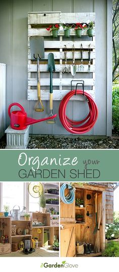 an outdoor garden shed with gardening tools