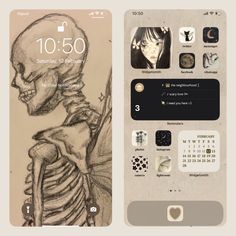 two cell phones side by side, one with a skeleton and the other with an image of a human body