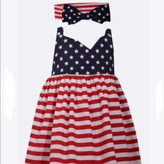 New With Tags Bonnie Baby Patriotic Sundress Comes Complete With A Matching Headband. The Perfect Two Piece Set For Your Patriotic Little Girl. Cotton, Spandex Machine Wash Cold Ec Blue Cotton Patriotic Dress, Blue Patriotic Cotton Dress, Patriotic Blue Cotton Dress, Sleeveless Beach Dress For 4th Of July, Americana Dress, Patriotic Dresses, Bonnie Jean, Baby Dresses, Matching Headband