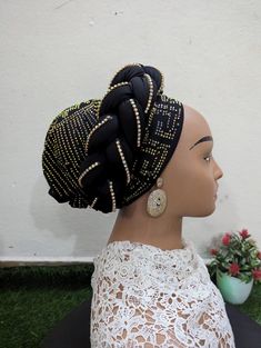 This is luxurious turban head tie is made specifically for you. Just as seen in the photos. Elegant Adjustable Beanie Turban, Elegant Beanie-style Turban, Elegant One-size Beanie Turban, Adjustable Traditional Black Headwrap, Adjustable Black Traditional Turban, Traditional Adjustable Black Turban, Zara Cap, Gele Styles, African Hair Wrap