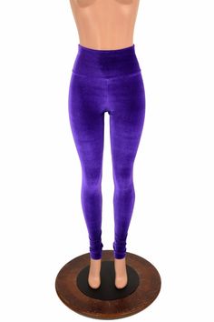 "This item is made to order, please read all the way through the listing before purchasing! These leggings are made of deep purple stretch velvet, with a flattering 11\" high rise, and a smooth anti muffin top waistband. This velvet is soooo soft, not the cheap and itchy panne, this is true lycra velvet. Smooth as butter, and so flattering and comfy! Inseam: 32\" Rise: 11\" If you would like a shorter or longer inseam, please enter it in the notes at checkout! Womens Sizing (See below for instru Purple Fitted Full Length Tights, Purple Fitted Full-length Tights, Fitted Full Length Purple Tights, Winter Purple Stretch Tights, Purple Stretch Winter Tights, Winter Stretch Purple Tights, Purple Stretch Tights For Winter, Full Length Velvet Stretch Bottoms, Stretch Velvet Full Length Bottoms