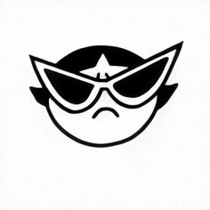 a black and white drawing of a person wearing sunglasses with a star on their forehead