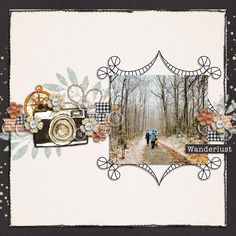 a scrapbook page with an image of two people walking down a path in the woods