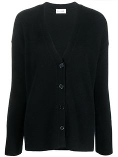 black wool-cashmere blend ribbed edge plunging V-neck front button fastening long sleeves straight hem Cardigan Black, Knitted Cardigan, Knitwear Cardigan, Black Cardigan, Knitwear Women, Black Wool, Knit Cardigan, A R, Knitwear