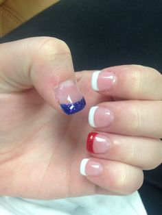 Red white and blue tips Red White And Blue French Nails, Red White Blue French Tips, Red White And Blue Nails Short, Red White And Blue Nail Tips, Red White And Royal Blue Nails, Red White And Blue French Tip Nails, Blue Tips Nails, Blue Line Nails, Nail Designs Blue