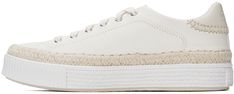 Low-top LWG-certified nappa calfskin leather sneakers in white. · Lace-up closure · Logo embossed at tongue · Padded collar · Logo embroidered at heel tab · Jersey lining · Braided jute trim at welt · Textured rubber midsole · Treaded rubber sole Supplier color: White Logo Embroidered, Leather Sneakers, Low Top, White Lace, Calf Skin, Rubber Sole, Chloe, Color White, Women Wear