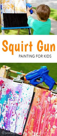 Squirt gun painting. A great Spring/Summer activity! Summer Boredom, Crafty Kids, Toddler Fun, Craft Activities For Kids, Summer Crafts, Toddler Crafts, Art Activities, Painting For Kids, Arts And Crafts For Kids