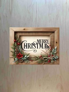 a christmas sign hanging from the side of a wooden wall