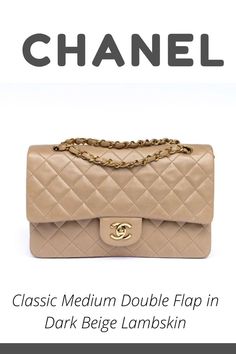 #Chanel #Classic #Medium #Double #Flap #in #Dark #Beige #Lambskin Chanel Classic Medium, Iconic Bags, Dark Beige, Flap Bag, Chanel Classic