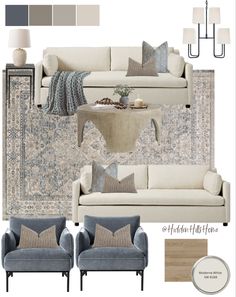 Coastal living room decor mood board with cream and blue tones White Sofa With Blue Accent Chairs, Boucle And Leather Living Room, Blue And Cream Living Room Ideas, Beige And Blue Living Room, Sectional Decor, Marin Sofa, Blue And Cream Living Room, Coastal Living Room Decor, Navy Living Rooms