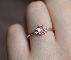 Pink Sapphire Diamond Ring, Diamond Sapphire Engagement Ring, Pink Diamond Ring, Peach Sapphire, Cute Engagement Rings