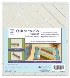 the quilt as you go placemat pattern is shown in three different sizes and colors