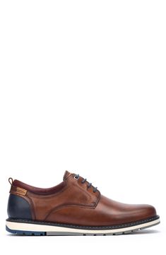 An ultralightweight contrast sole provides all-day comfort for this streamlined oxford made from smooth, burnished leather with traditional broguing. Lace-up style Removable insole Leather upper/textile and leather lining/synthetic sole Imported Casual Oxford Shoes With Leather Lining, Leather Wingtip Oxfords With Ortholite Insole, Casual Oxfords With Leather Lining For Derby, Wingtip Oxford, Mens Oxfords, Nordstrom Store, Anniversary Sale, Up Styles, Leather Upper