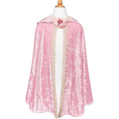 The Deluxe Pink Princess Capes are all about the luxurious velour! Made with gorgeous quality crushed velour and finished with antique-gold trims around the hood and the front of the cape, these capes are truly gorgeous! The hood is lined and designed with a larger diameter for comfort and elegance as it drapes beautifully at the back. This cape is generously cut for comfortable fit, freedom of movement, and a beautiful look! Elegant and regal design will appeal to all little princesses, it clos Princess Cape, Cape Costume, Velvet Cape, Regal Design, Cute Rose, Soft Pink Color, Princess Costume, Beautiful Princess, Dress Up Outfits