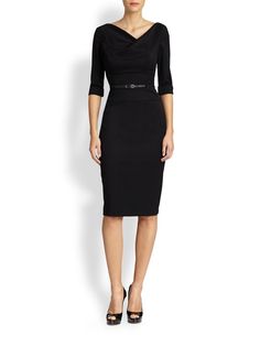 Sleeve Silhouette, Three Quarter Sleeve Dresses, Draped Neckline, Black Halo, Jackie O, Long Puff Sleeves, Long Sleeve Midi, Work Attire, Signature Design